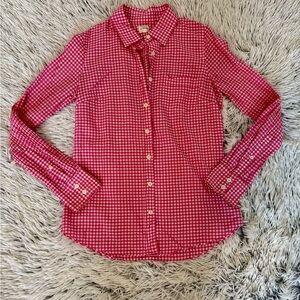 J Crew Pink & White Gingham Button Down Long Sleeve Shirt 100% Cotton